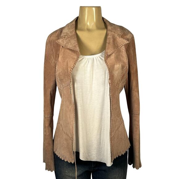 Bebe Jacket Womens Small Pink Genuine Leather Scallop Boho Y2K Tie Front 90s - Picture 2 of 16